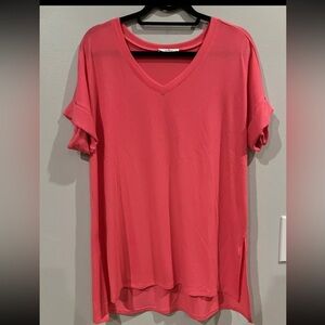 Zenana Women’s Pink Top Cuffed Short Sleeve Size Small